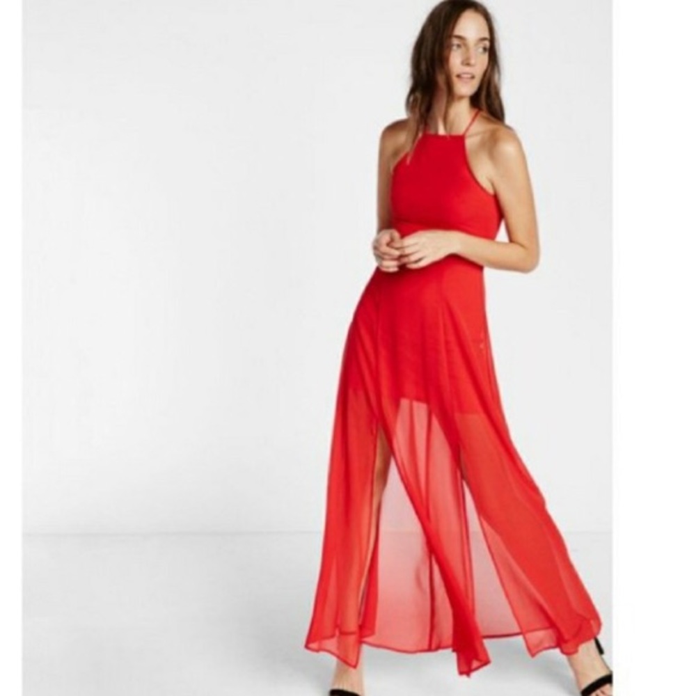 Formal Red Flowy Dress with Slits